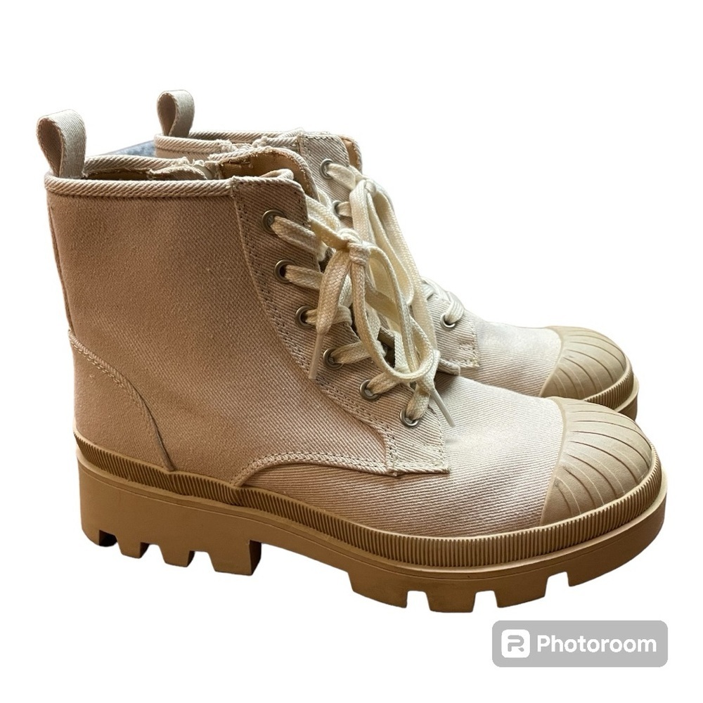 Canvas Chunk Heel Zip Combat Boots
